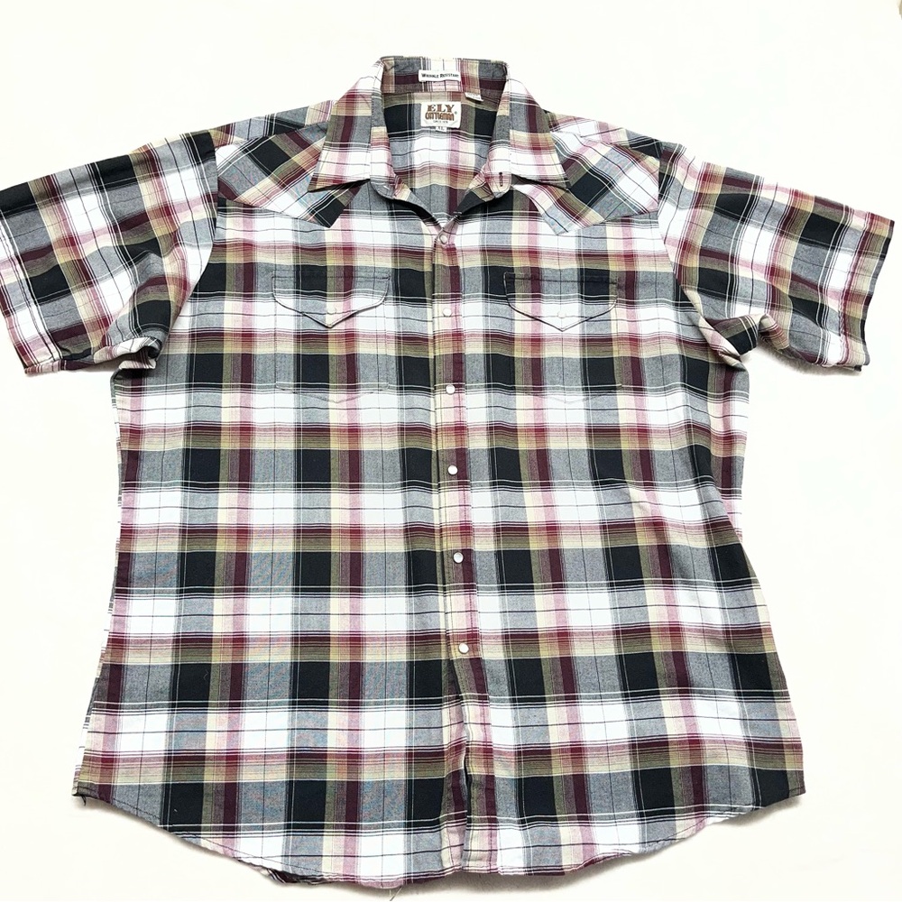 Vtg Ely Cattleman Mens Shirt Pearl Snap Rockabilly Cowboy XL Wrinkle Resistant